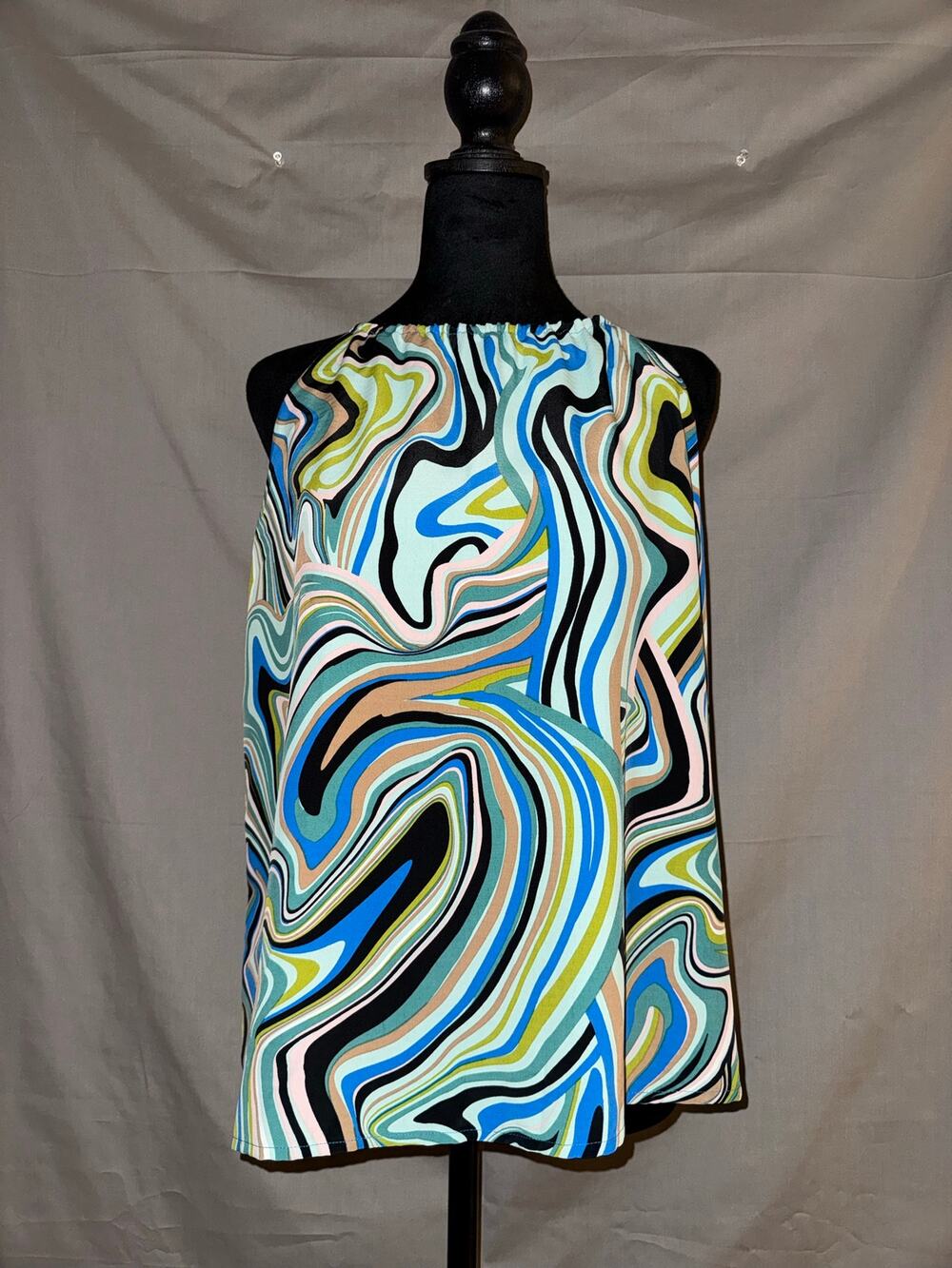 bar III Women’s Abstract Swirl Multicolor Sleeveless Top Blue Teal Lime, Size M